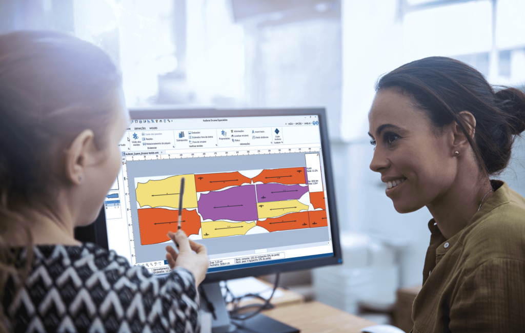 O software para encaixe economiza tecido no corte de qualquer molde base.