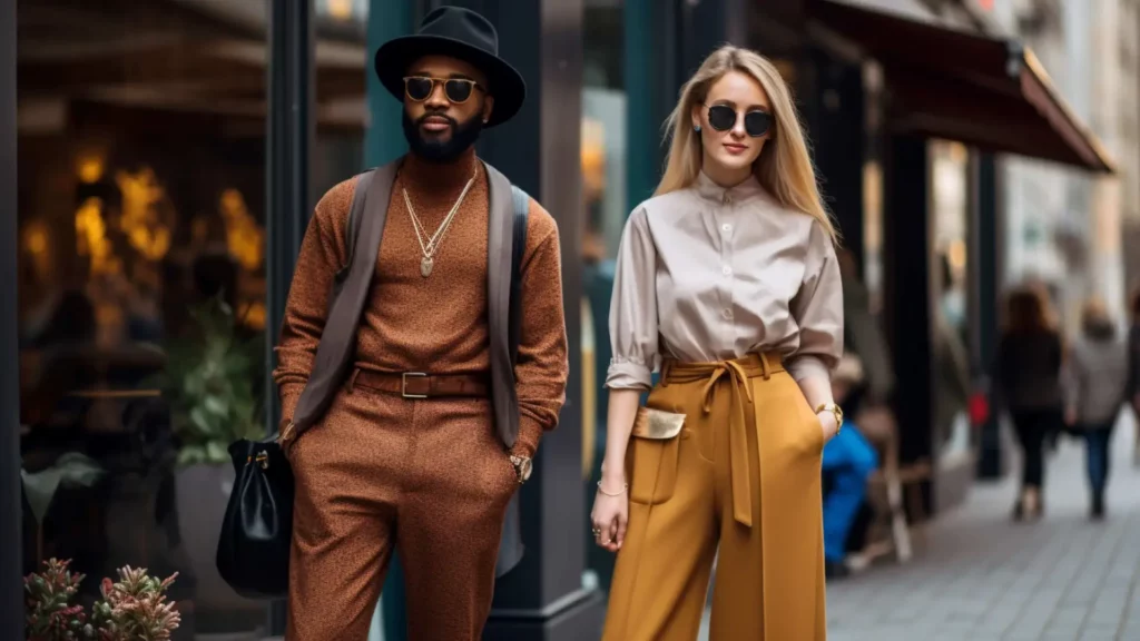 Man and woman displaying different fashion styles.