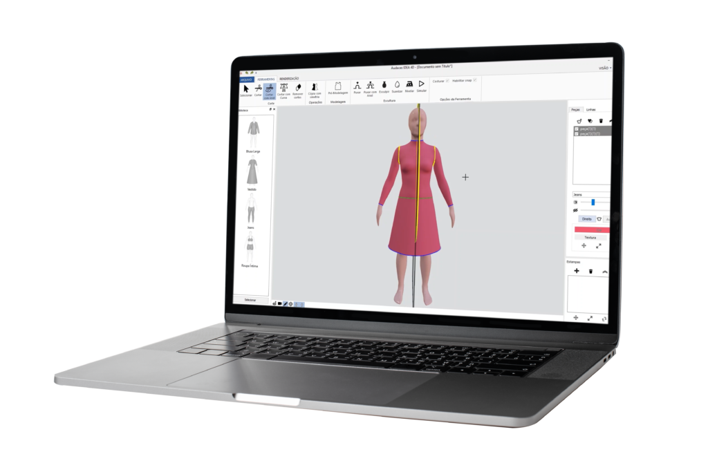 Screenshot of an Audaces software displaying a female avatar wearing an outfit.