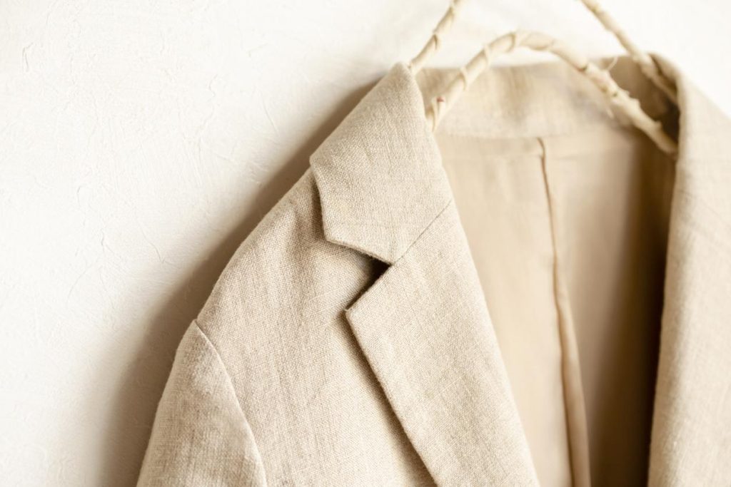 Linen fabric blazer, ideal for summer fashion collections.