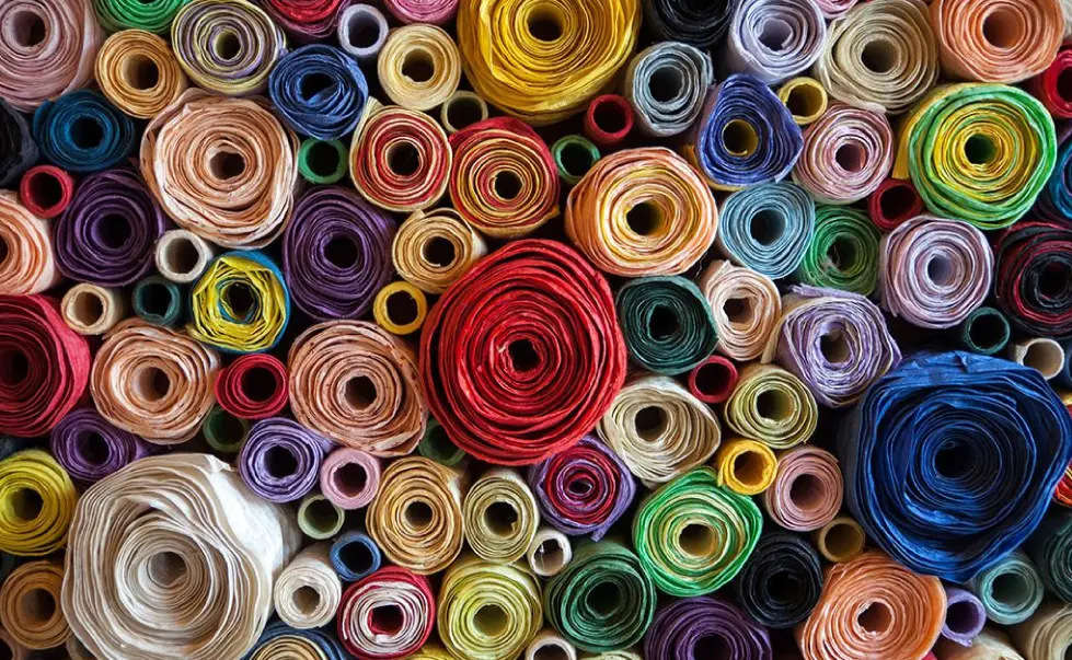 Rolls of different types of fabric