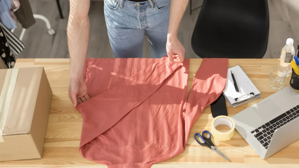 A person folding a nylon shirt, a very resistant type of fabric