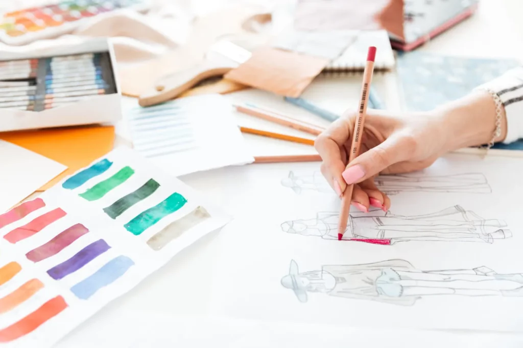 Image showing a colorful and successful fashion drawing process.