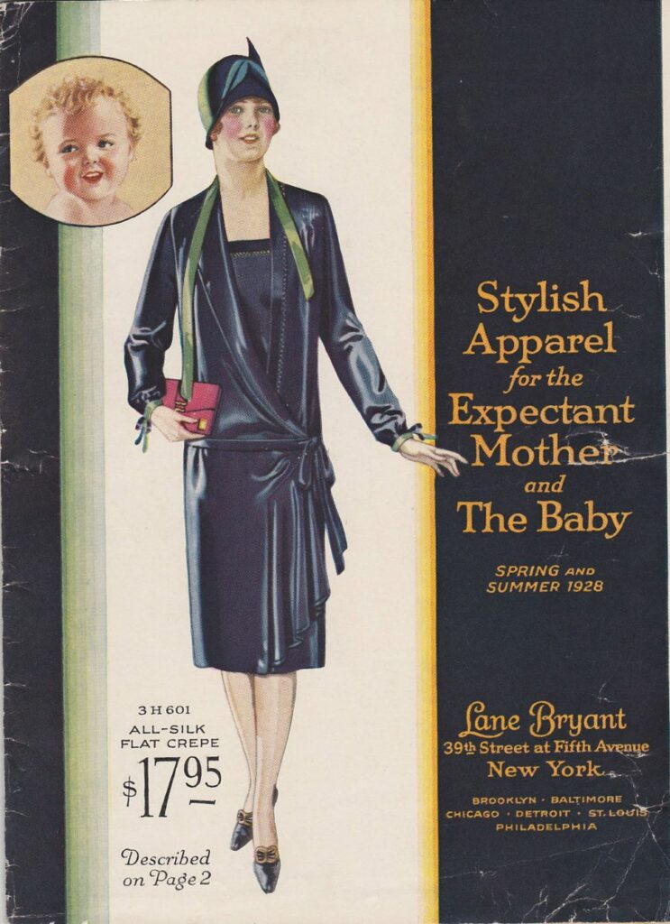 Anúncio de vestidos de maternidade da marca estadunidense Lane Bryant.