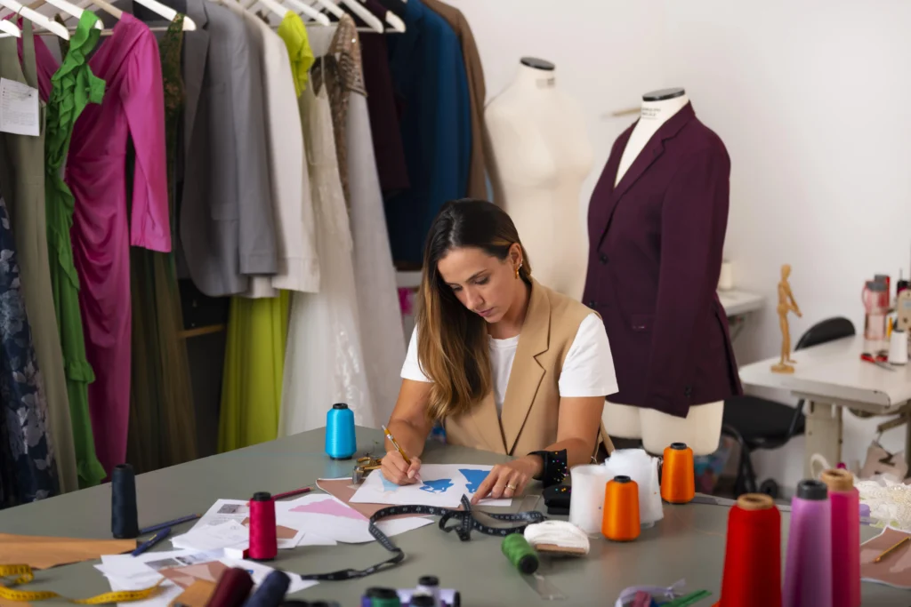 Diseñadora armando un prototipo de ropa