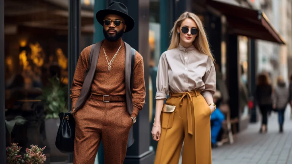 Homem e mulher com diferentes estilos de moda.