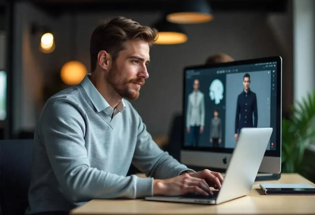 Hombre trabajando en un software Saas para su empresa de moda