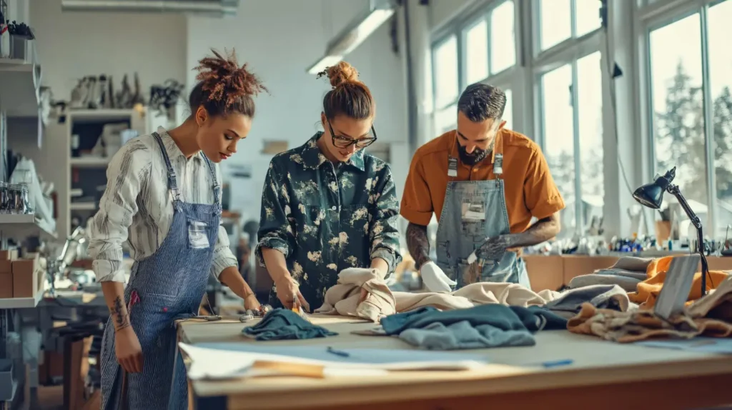 Equipe de uma confecção de moda calculando o lead time de produção.