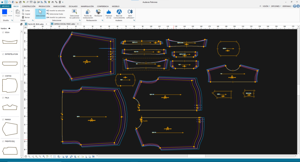 Lógica del sistema CAD de patronaje digital Audaces Patrones.