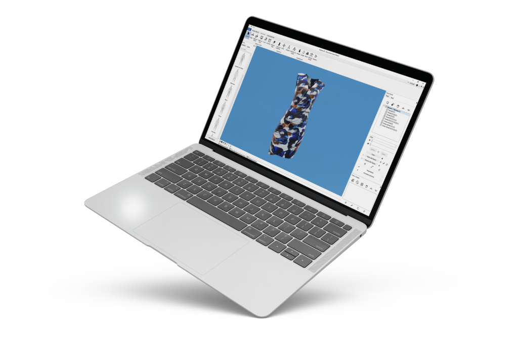 Audaces' software interface displaying a 3D fashion design.