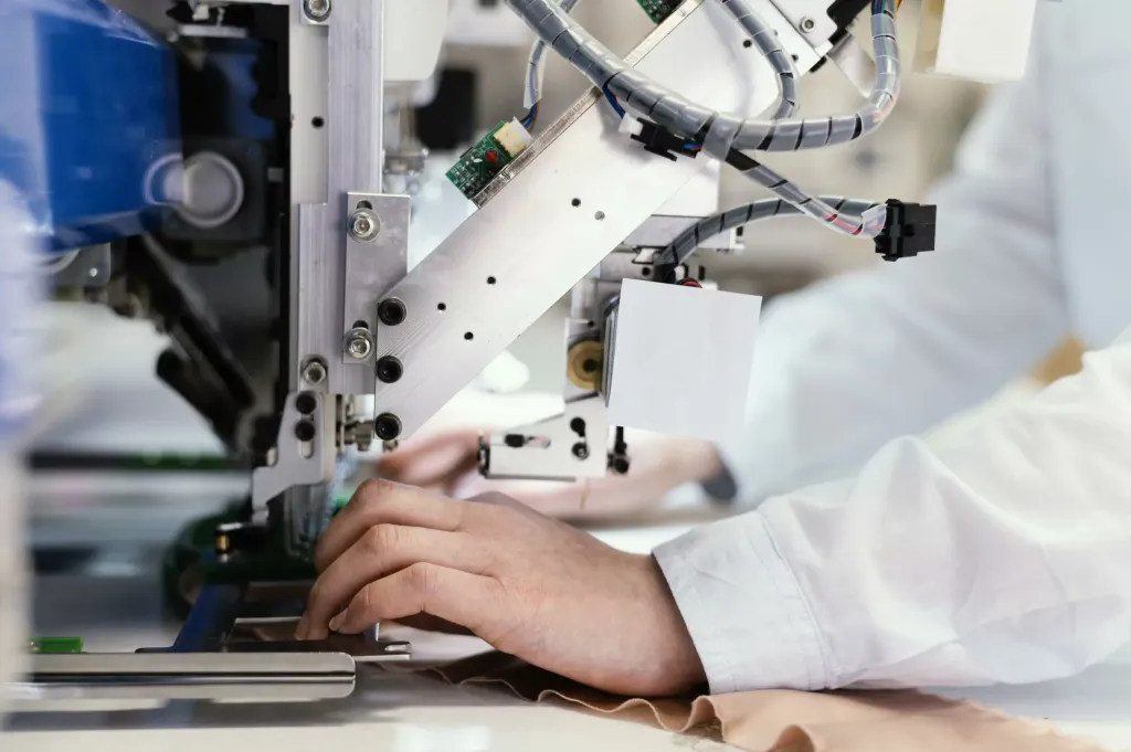 Woman operating a sewing machine