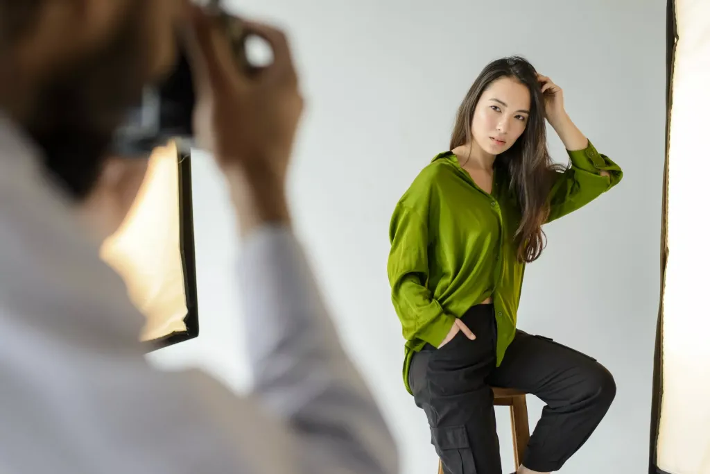 Woman posing for a photo in the studio. 