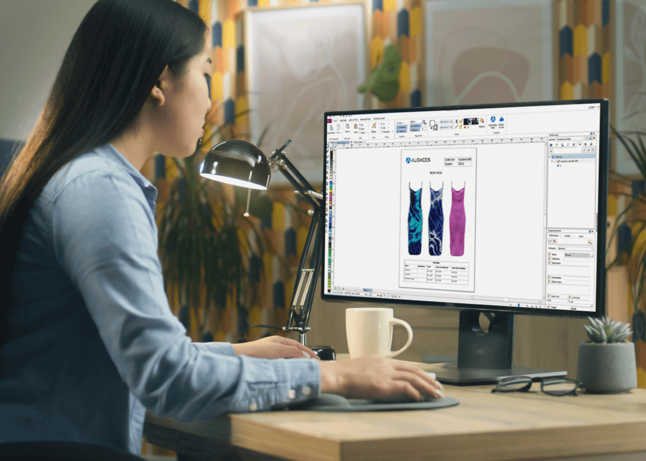Fabric composition: a fashion designer using Audaces technology to create.