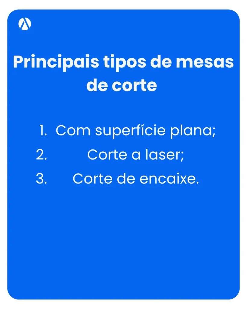 Lista com os principais tipos de mesas de corte para confecção.