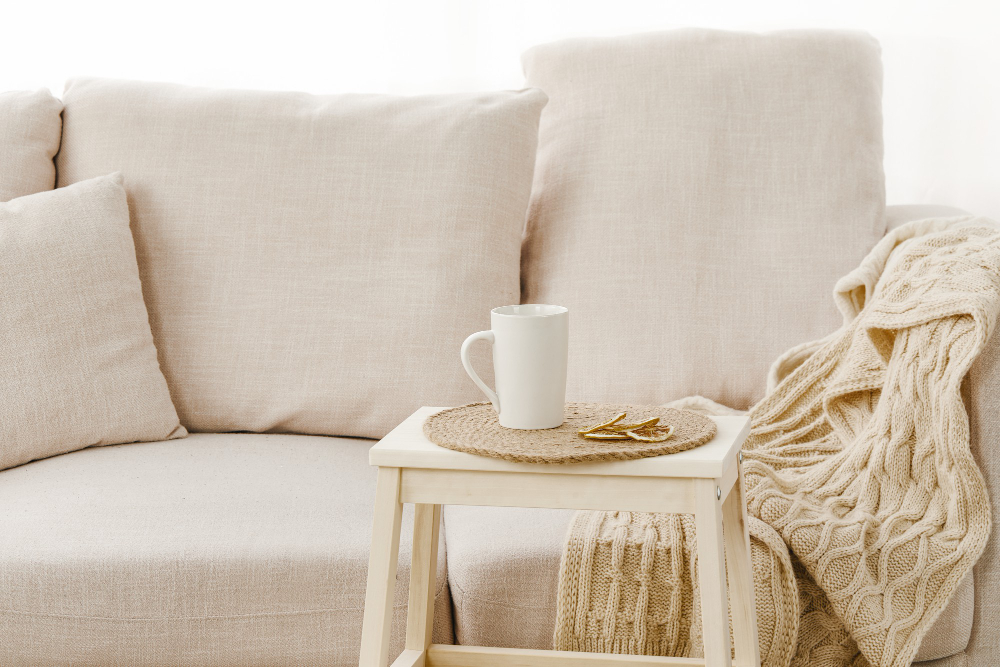 Color of the Year: a comfortable sofa in neutral tones.
