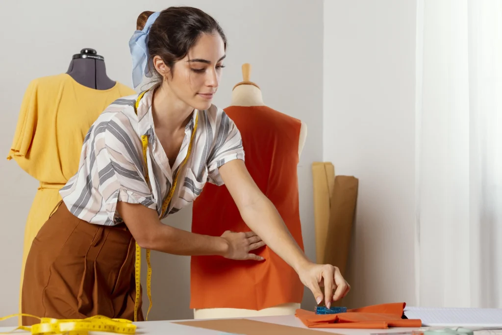 A fashion designer creating with viscose fabric. 