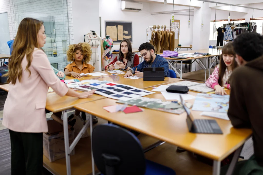 A team working together to design clothes with agility.