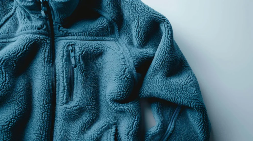 A blue coat with a plush fabric texture.