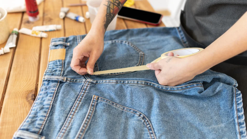 Estilista probando opciones de telas para tipos de jeans