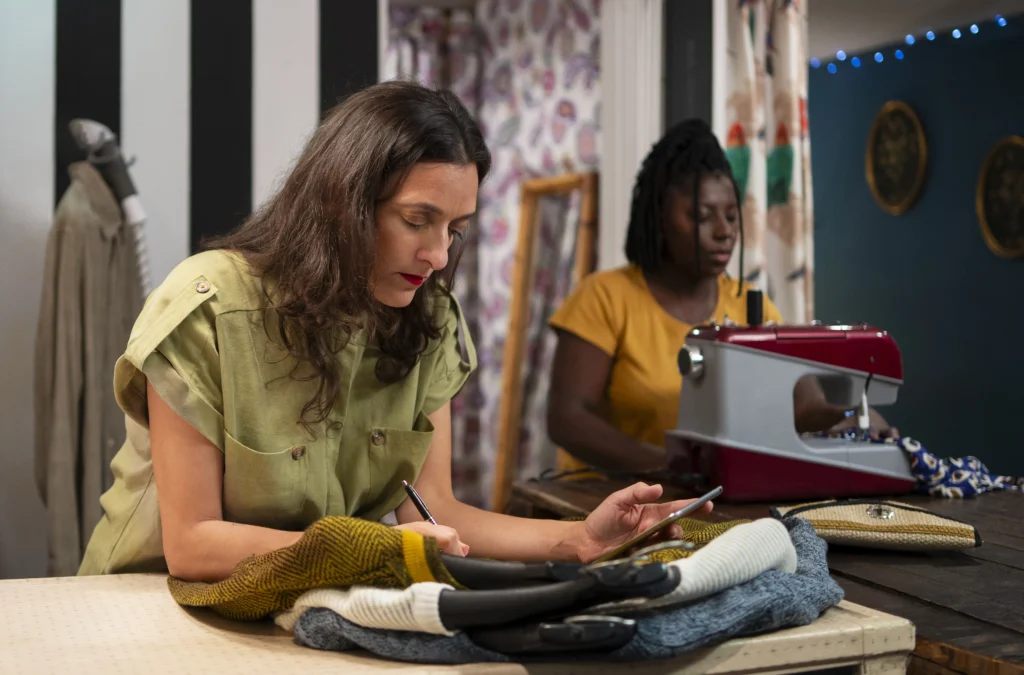 Diseñadoras trabajando en su confección de ropa