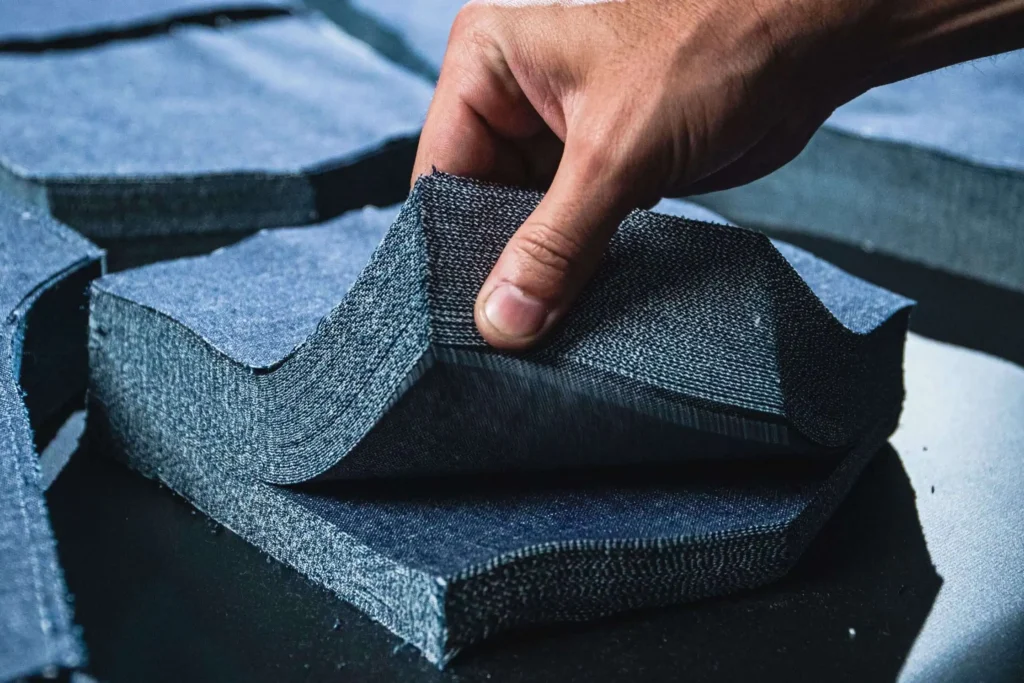 The fabric cutter sorts the batches with the help of assistants.