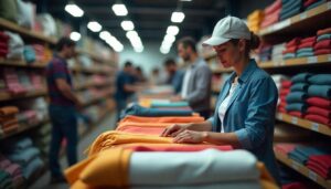 Trabajadores en una fábrica de textiles supervisando el proceso de producción de productos para exportación de productos textiles