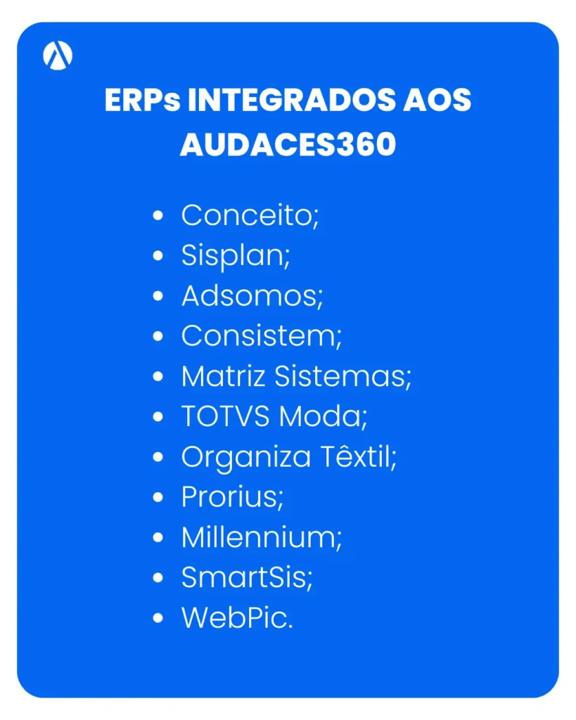 Lista de integração entre ERPs e Audaces360