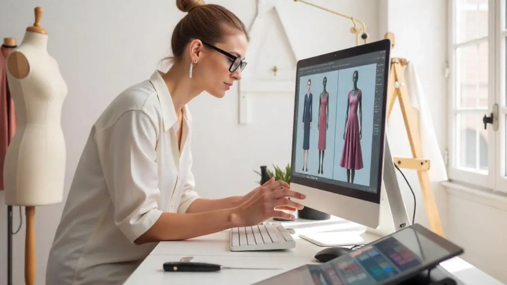 Proceso de creación de moda con IA para una diseñadora de indumentaria