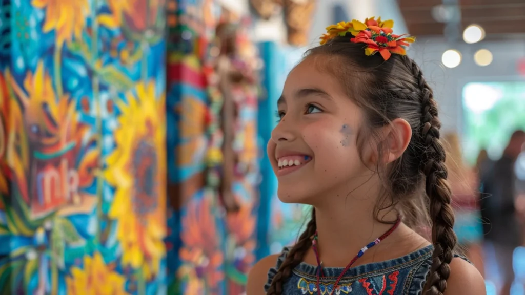 Niña desfilando prendas coloridas de marca de ropa colombiana reconocidas por su estilo tropical y artesanal.