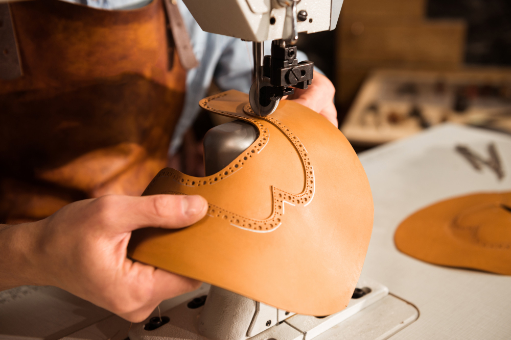 Leather cutting tools: automatic machines help maintain precision.