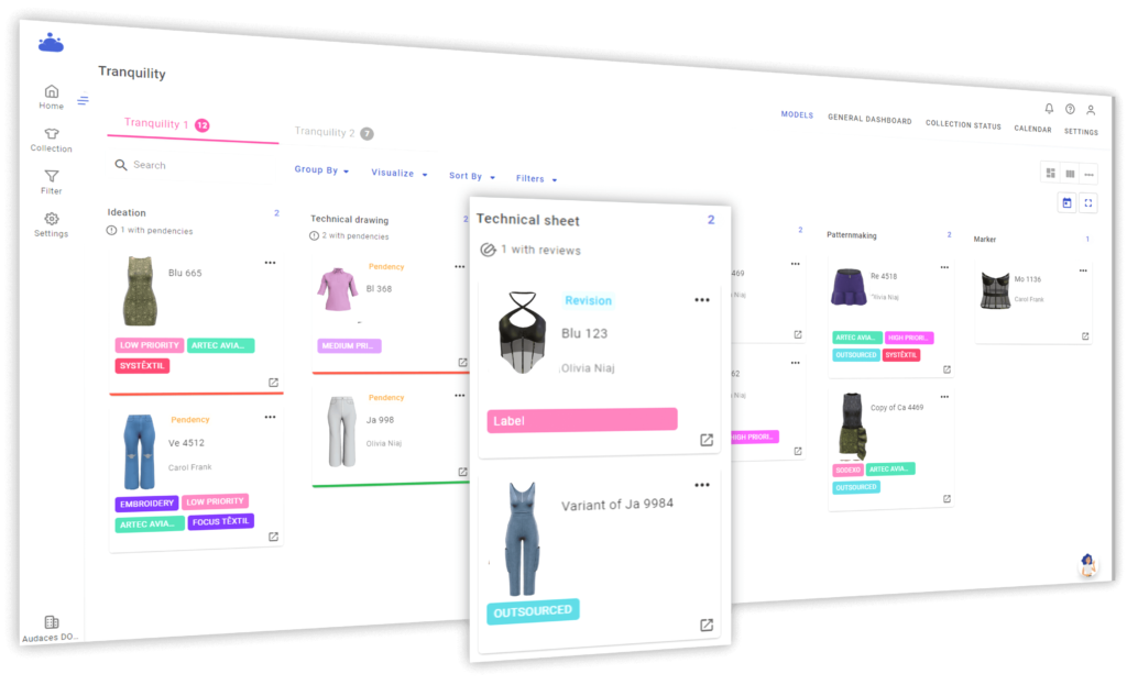 Digital product passport: screenshot of the Audaces Isa fashion PLM.