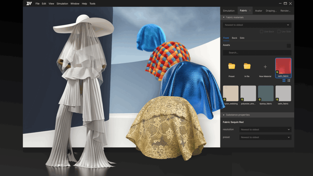 Audaces 3D interface showing the creation of a realistic look.