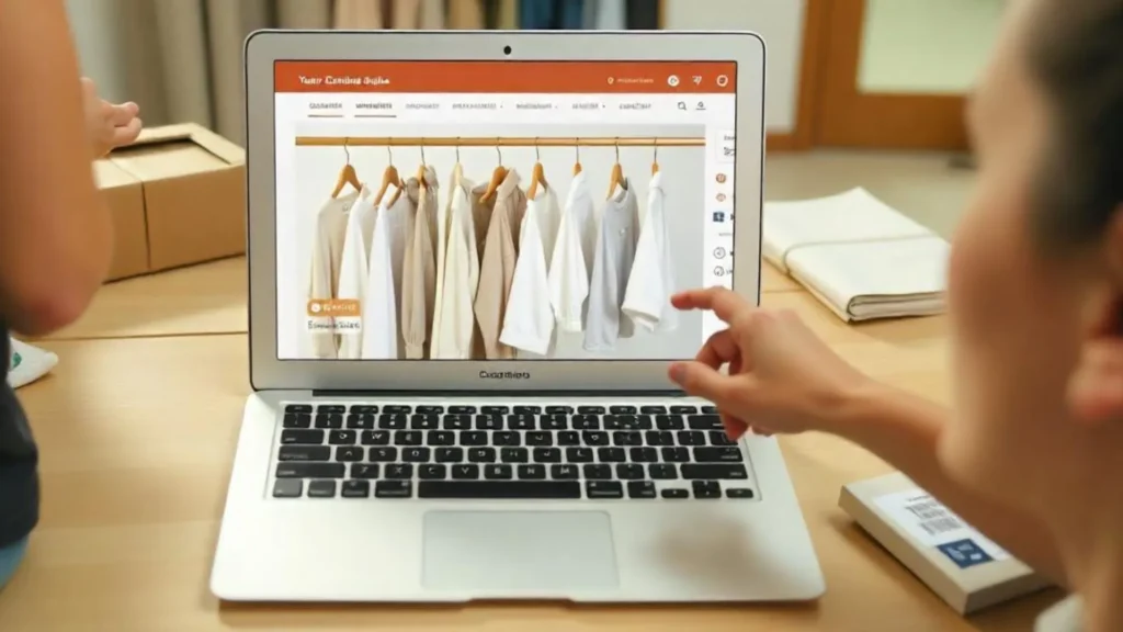 Estudio de ecommerce de moda con prendas organizadas y cajas de envío listas, ideal para una estrategia omnichannel.