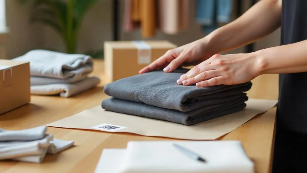 Setup profesional de ecommerce en moda con ropa, packaging y dispositivos para una experiencia omnichannel integrada.