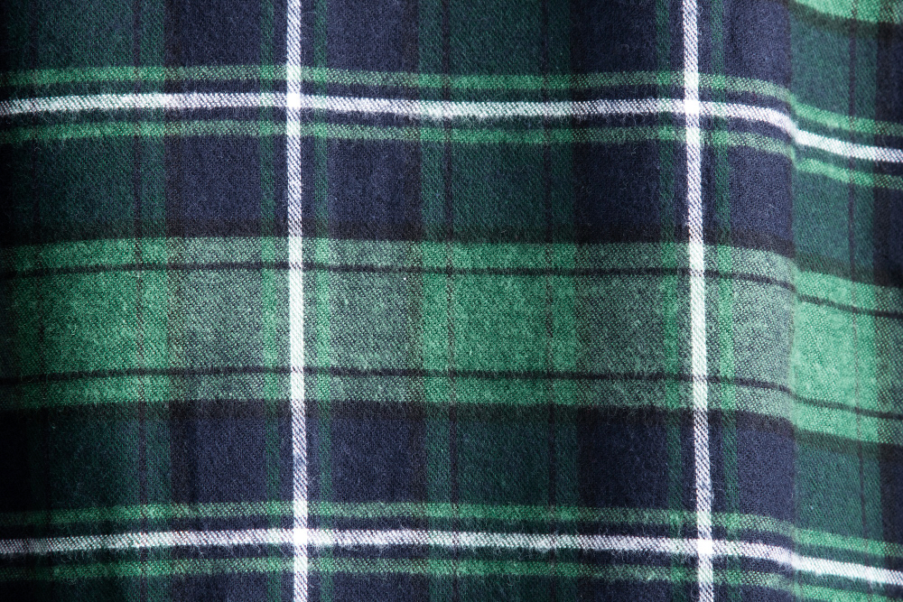 Plaid print: a fabric with a Black Watch pattern.