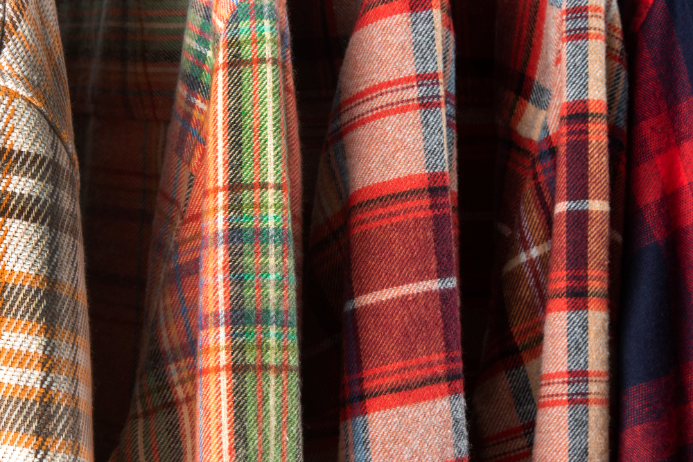 Plaid print: a line of flannel shirts in various patterns.