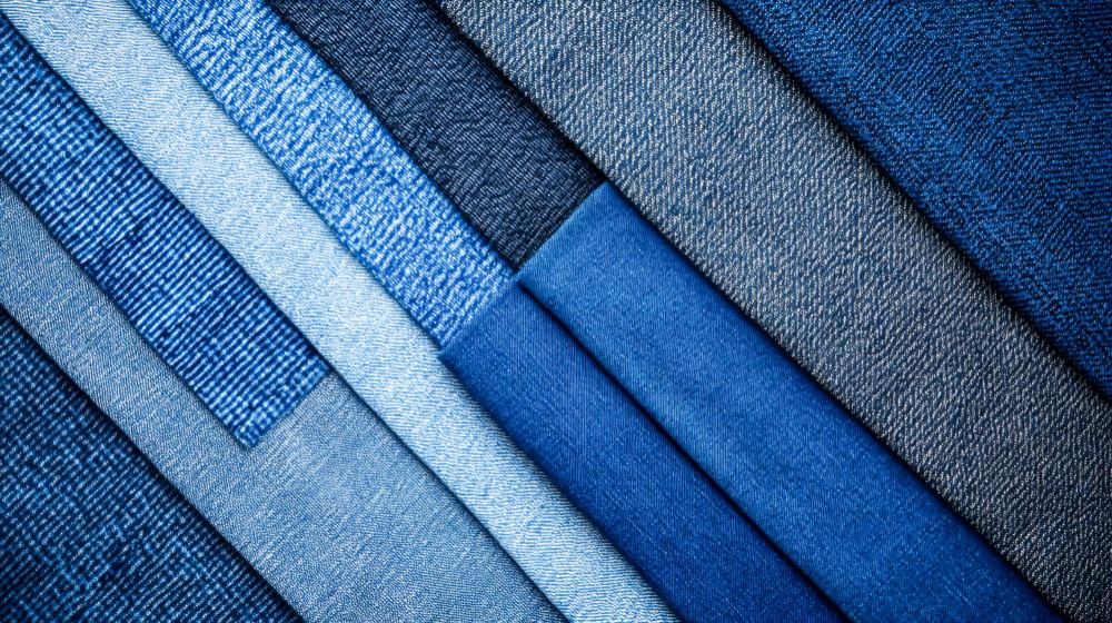 Denim furniture: multiple scraps of the fabric in different shades.