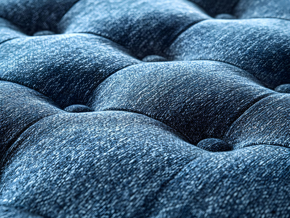 Denim furniture: a futon made from the material in the traditional indigo color.