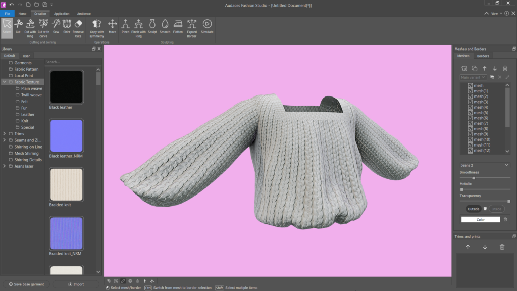 Fashion creation: Fashion studio software interface.