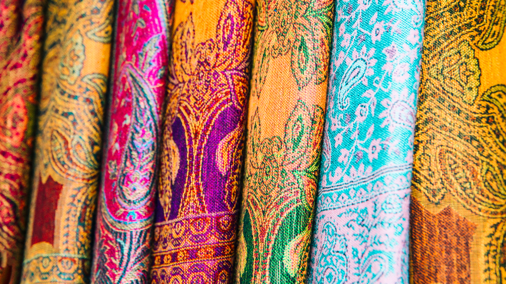 The textile industry in India: a variety of colorful fabrics typical of the country.