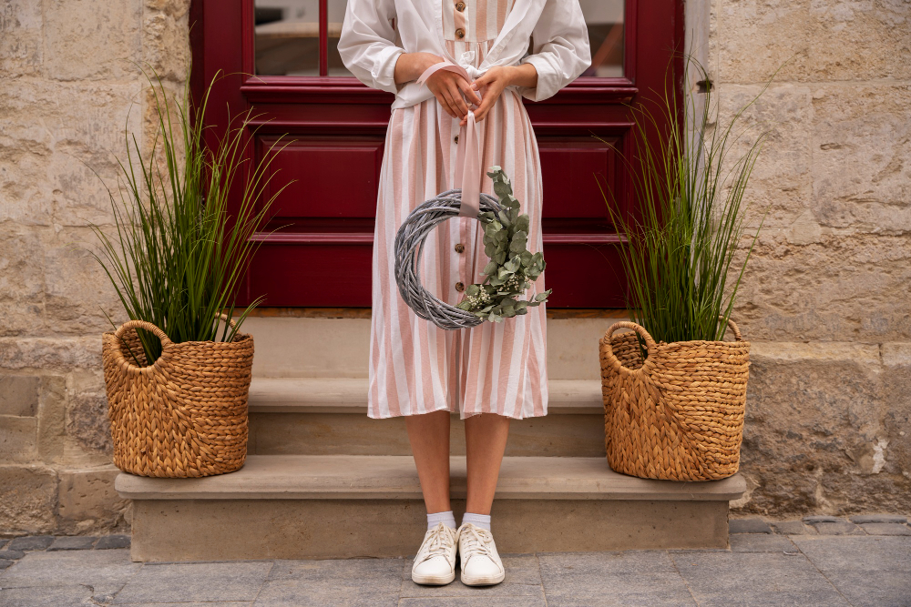 Versatile clothing: a woman wearing a romantic-style midi dress.