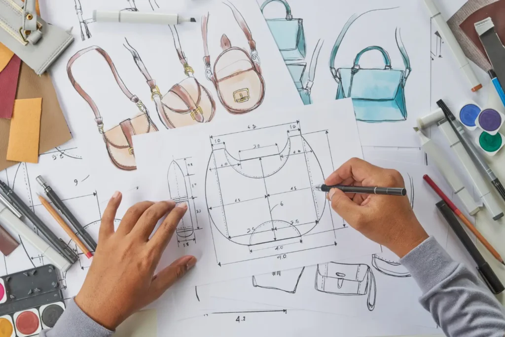Designer fazendo desenho de bolsas