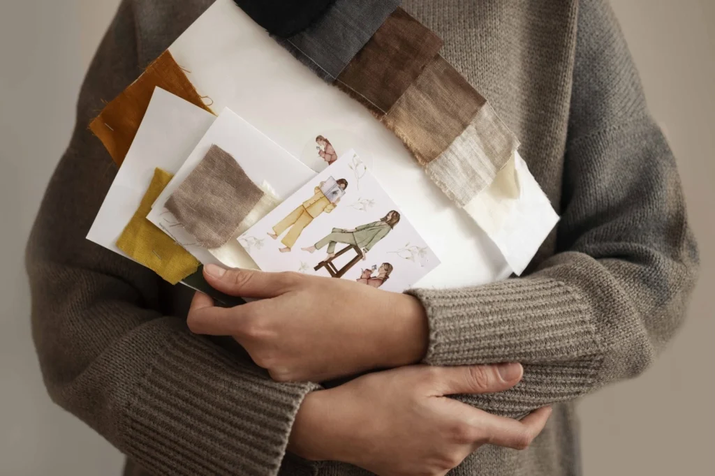 Donna che tiene in mano una moodboard per la sua prossima creazione di moda