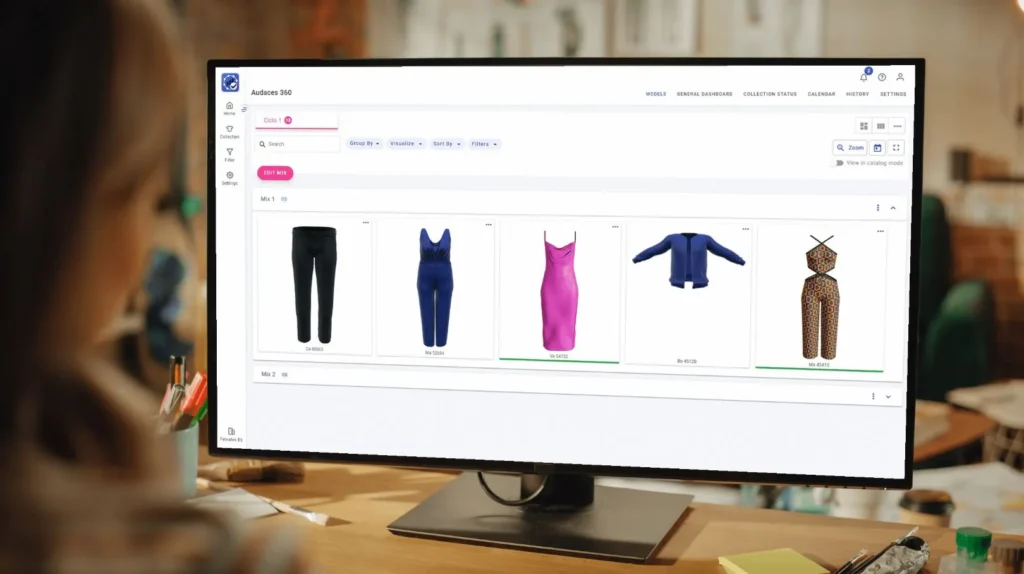Fashion management: a professional using PLM technology to manage a fashion collection.