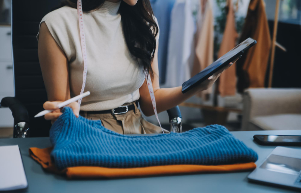 Industry 5.0: A fashion professional working with technology.