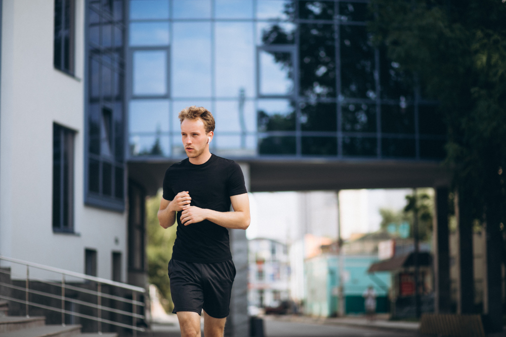 Seamless: a man wearing a black casual t-shirt.