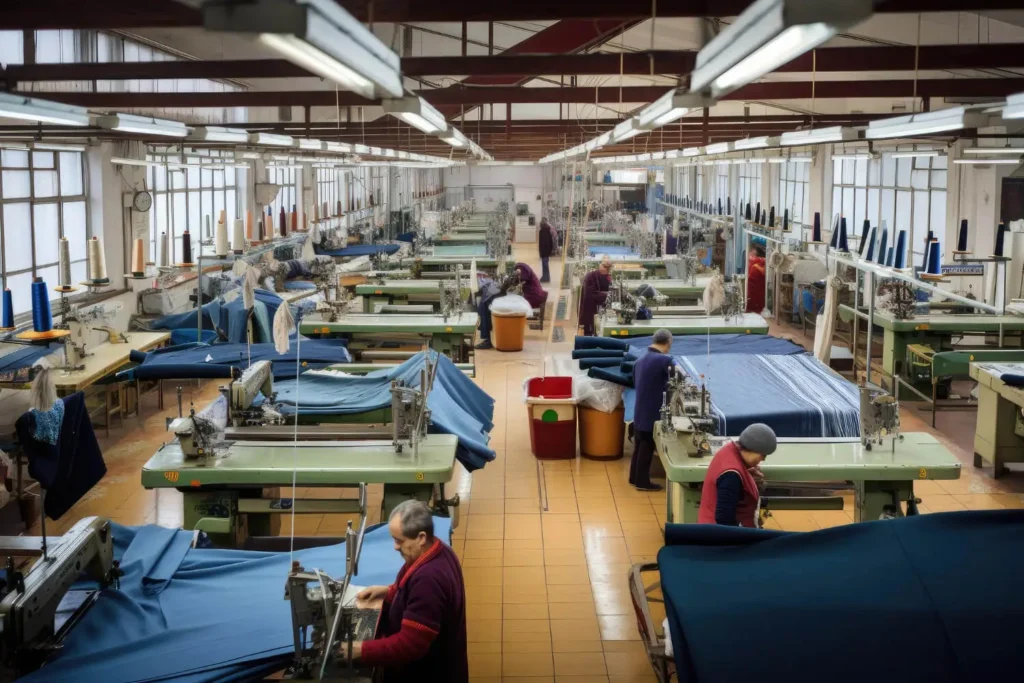 Producción continua: máquinas en una fabrica produciendo telas