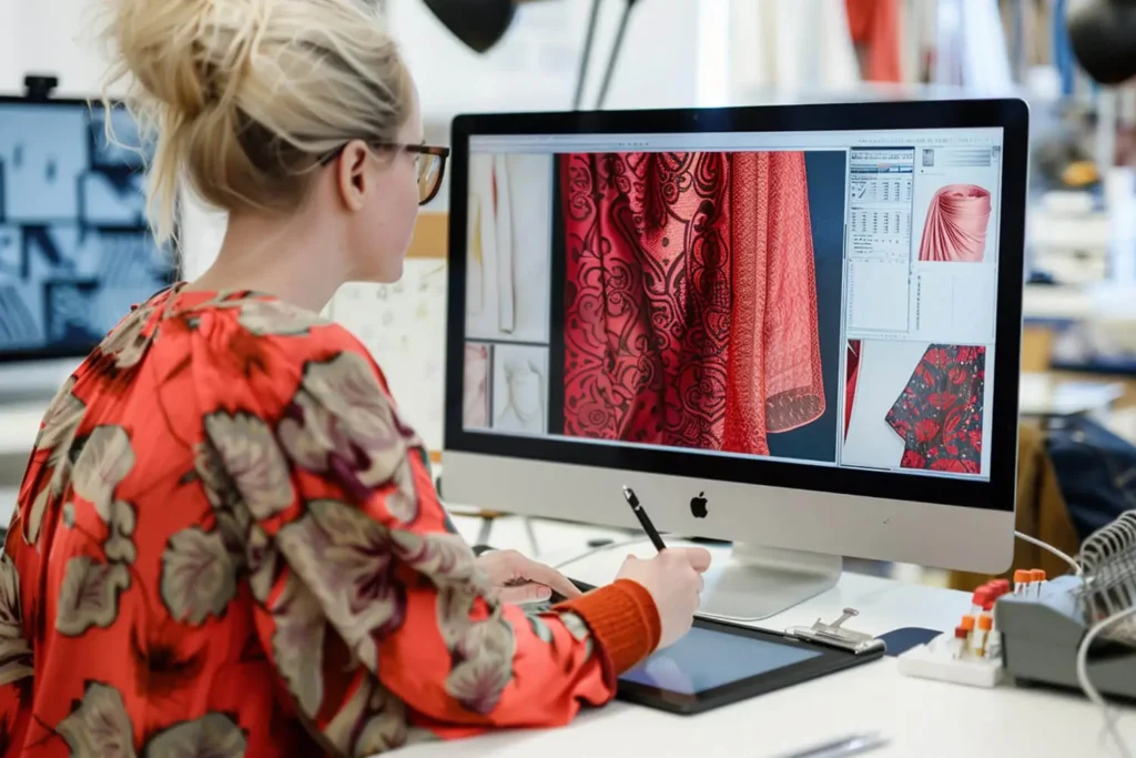 Estampado personalizado: mujer creando un estampado desde una computadora