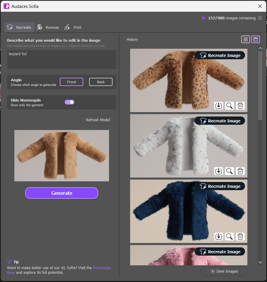 AI drawing: the interface of Sofia, Audaces&rsquo; artificial intelligence for fashion creation.