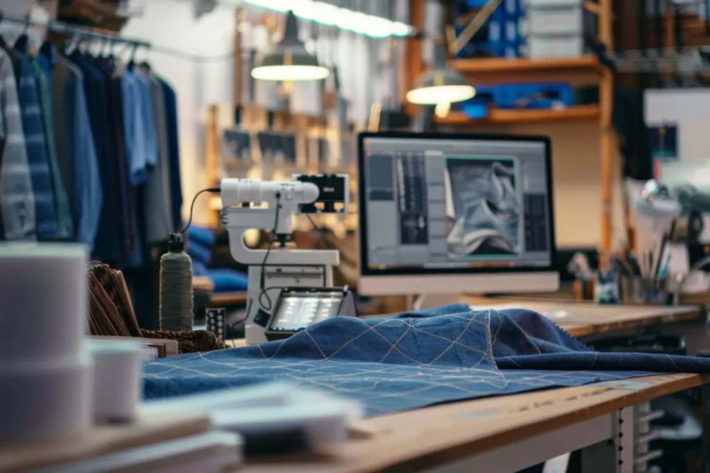 Cam industrial: una computadora en un taller de moda con un programa abierto